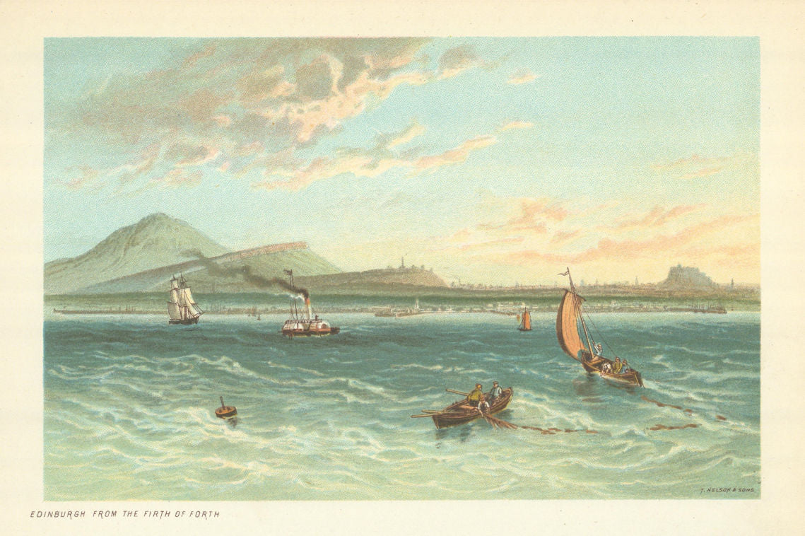 Edinburgh from the Firth of Forth. Scotland antique chromolithograph 1891